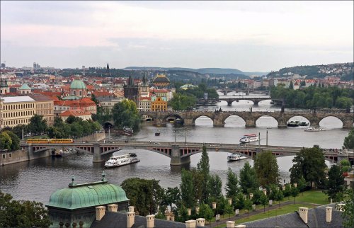 Panorama of the bridges over the Vltava river. Prague (CR)